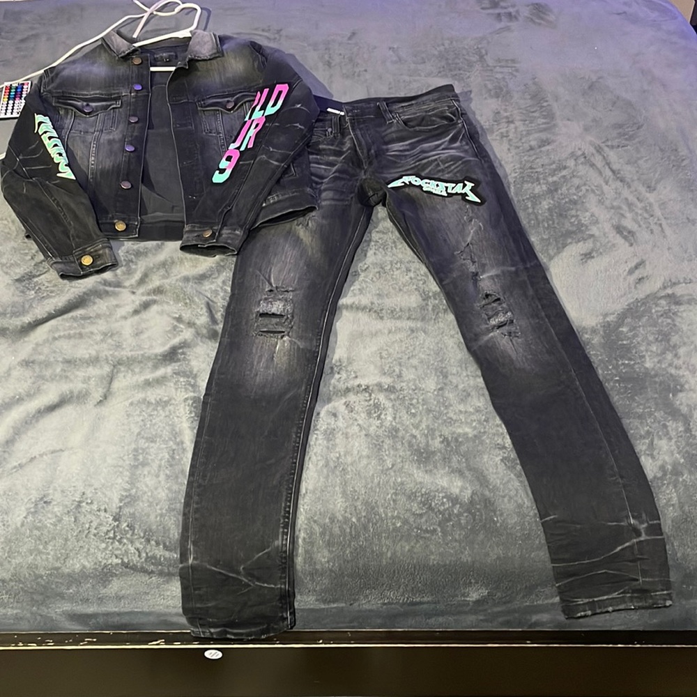 Rockstar original jeans jacket and matching jeans outfit